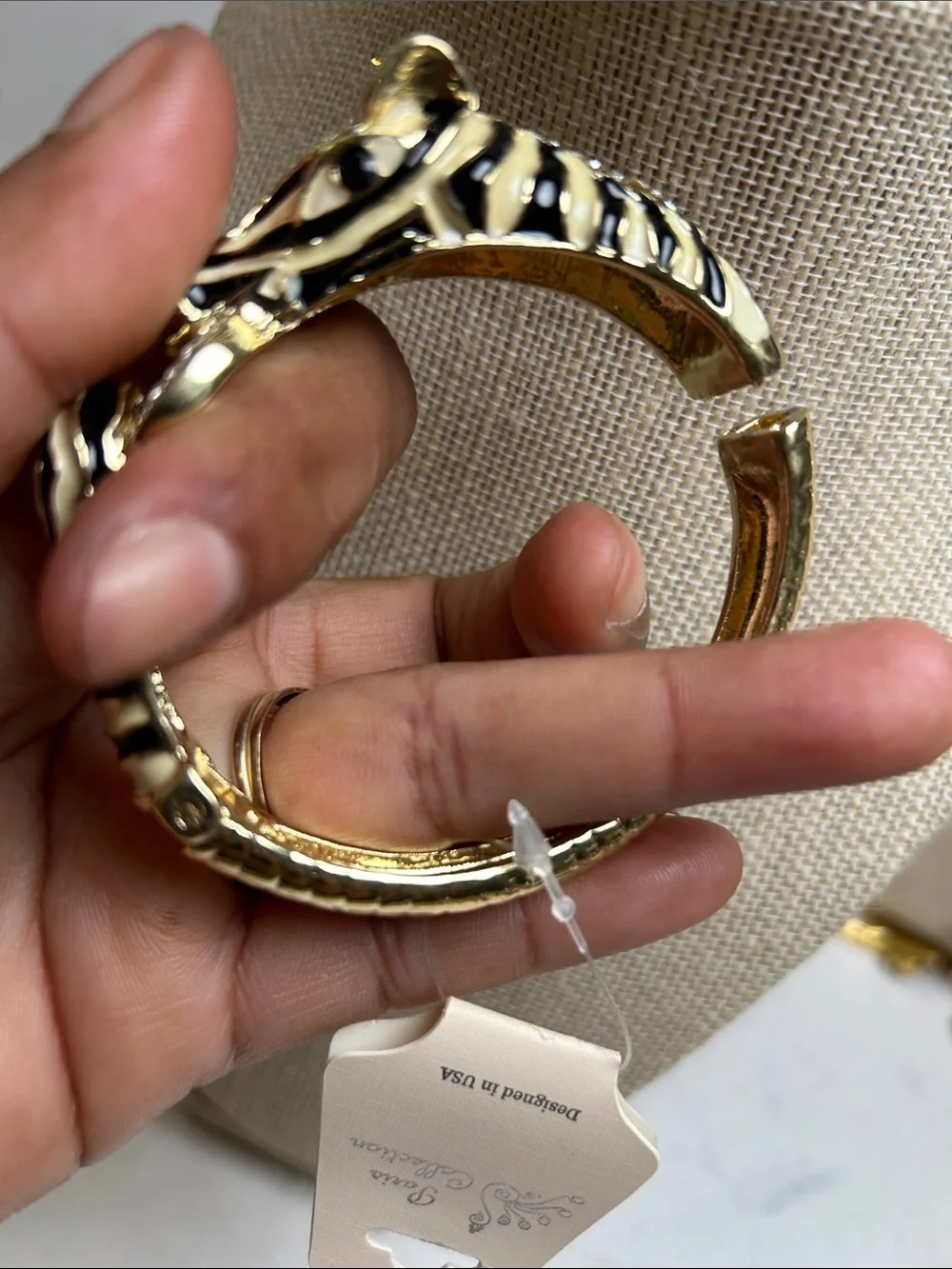 Gold Black Zebra-Pattern Reptile Bracelet – Fashion Jewelry Accent
